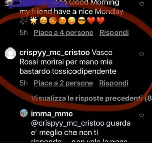 Screenshot minaccia a Vasco Rossi