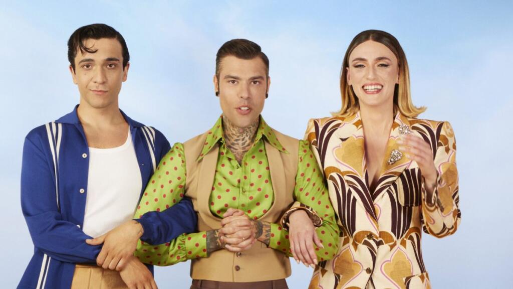 Tananai, Fedez e Mara Sattei in uno scatto promozionale