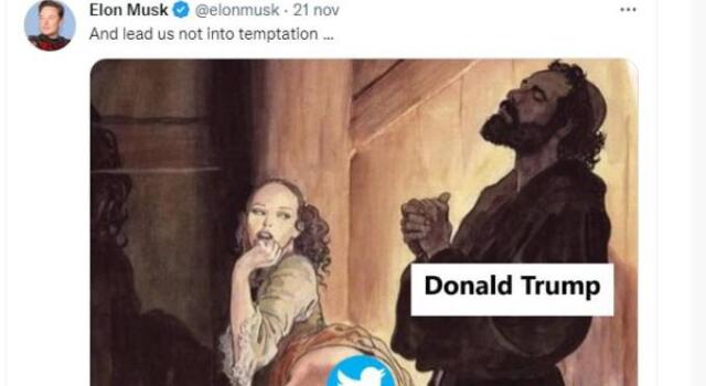 Musk deride Trump su Twitter, ecco la vignetta sulla “tentazione” dell’ex Presidente